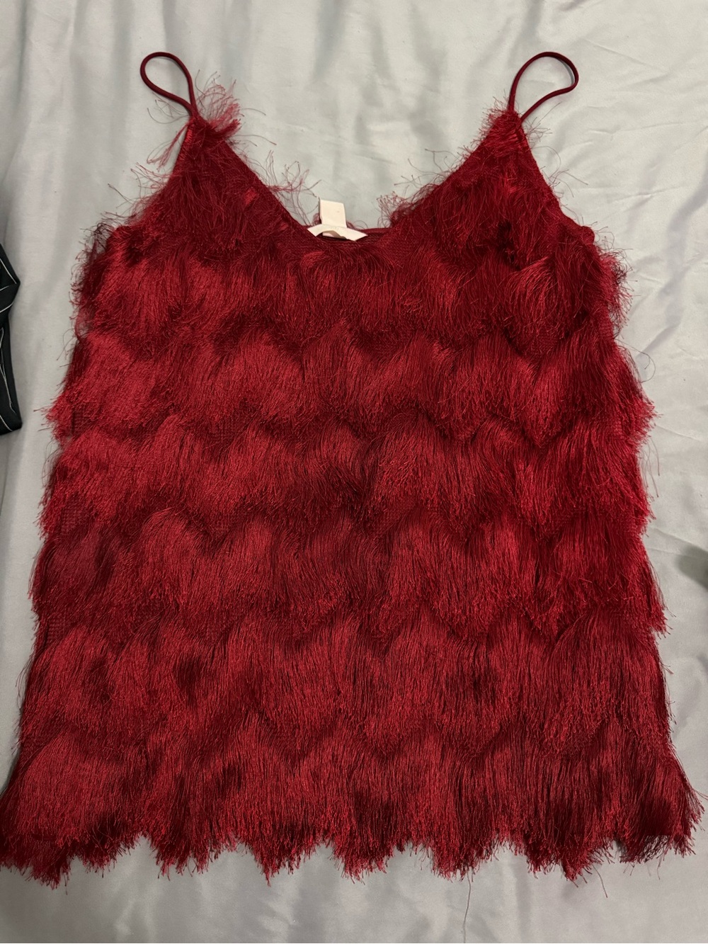 H&M Red Fringe Textured Spaghetti-Strap Tank